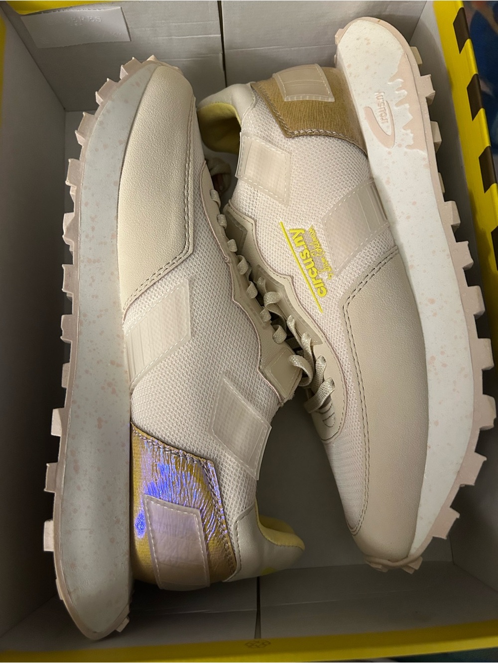 Adidas Women’s Beige Athletic Sneakers with Gold Accent